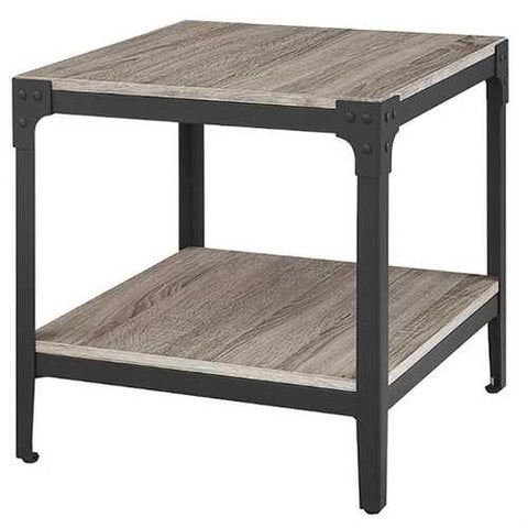 Image of Set of 2 Modern Metal Frame End Table Nightstand in Driftwood Finish