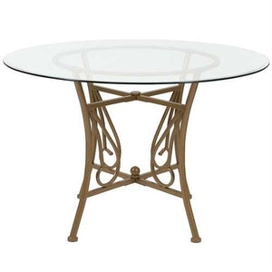 Contemporary 45-inch Round Glass Top Dining Table with Matte Gold Metal Frame