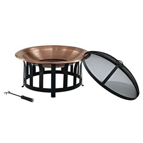 Image of Copper 30-inch Fire Pit with Black Steel Frame and Lid