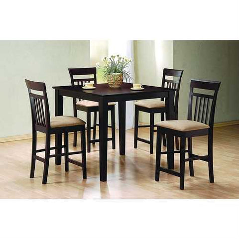 Image of Dark Brown 5-Piece Dining Room Set with 4 Counter Height Barstools