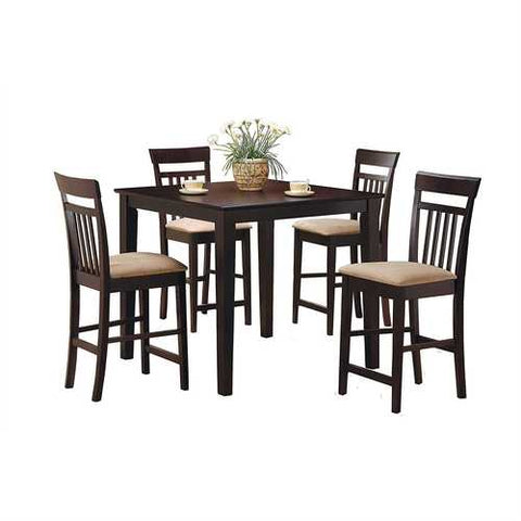 Image of Dark Brown 5-Piece Dining Room Set with 4 Counter Height Barstools