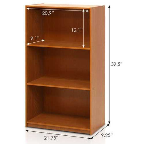 Image of Modern 3-Shelf Bookcase in Light Cherry Wood Finish