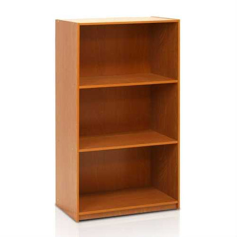 Image of Modern 3-Shelf Bookcase in Light Cherry Wood Finish