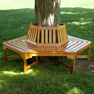 Hexagonal Outdoor Tree Bench in Weather Resistant Cedar Wood