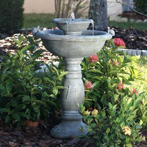 Image of Weathered Stone Finish Outdoor Resin Solar Fountain Bird Bath