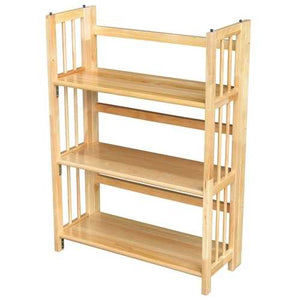 3-Shelf Folding Bookcase Storage Shelves in Natural Wood Finish