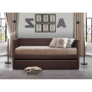 Twin size Chocolate Brown Upholstered Daybed with Pull out Trundle