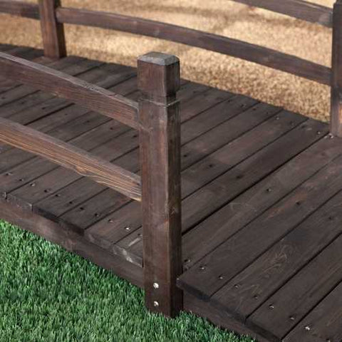 Image of Dark Brown Stain 8-Ft Fir Wood Garden Bridge with Hand Rails