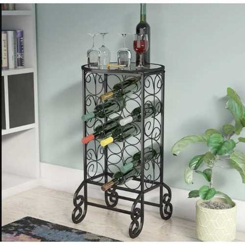 Image of Black Iron 15-Bottle Wine Rack Accent Table