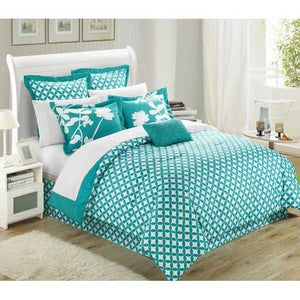 King size Turquoise 7-Piece Floral Bed in a Bag Comforter Set