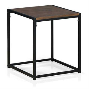 Modern Black Metal End Table Nightstand with Dark Walnut Wood Finish Top