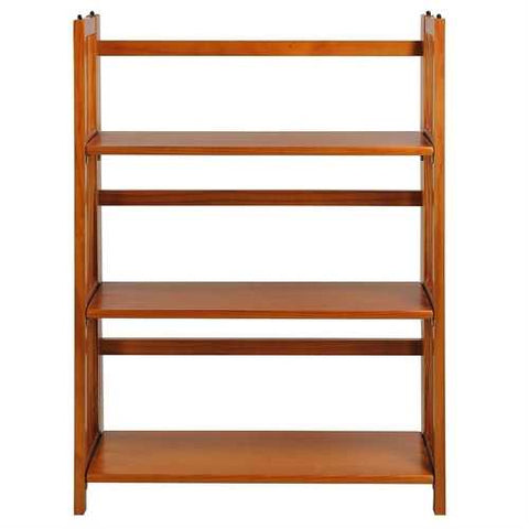 Image of 3-Shelf Folding Storage Shelves Bookcase in Honey Oak Finish