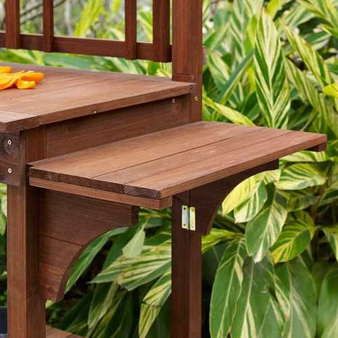 Image of Solid Wood Potting Bench with Flip-up Sides and Garden Tool Shelf in Cinnamon