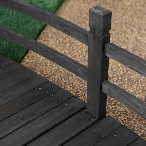 Image of 6-Ft Outdoor Wooden Garden Bridge with Handrails in Dark Charcoal Wood Stain