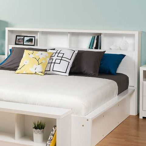 Image of King size Bookcase Headboard with Storage Shelves in White