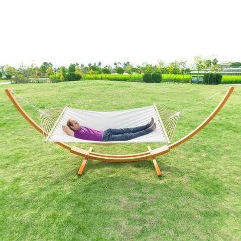 Image of White Cotton Polyester Hammock with 15-ft Pine Wood Stand