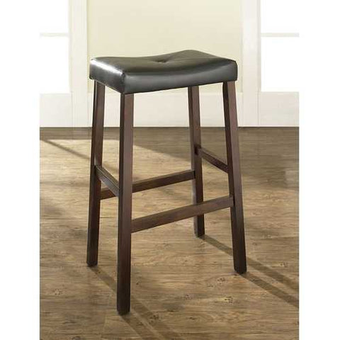 Image of Set of 2 - Upholstered Faux Leather Saddle Seat Barstool in Mahogany