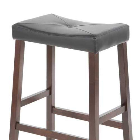 Image of Set of 2 - Upholstered Faux Leather Saddle Seat Barstool in Mahogany