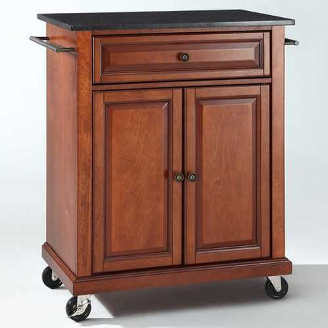 Image of Cherry Portable Kitchen Island Cart w/ Granite Top & Locking Wheels