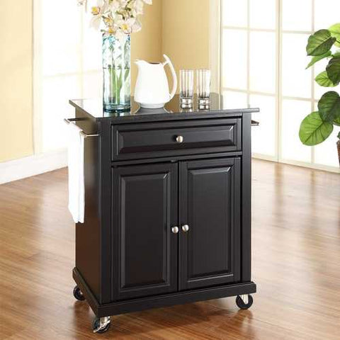 Image of Black Mobile Kitchen Cart Island with Granite Top with Locking Casters