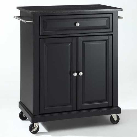 Image of Black Mobile Kitchen Cart Island with Granite Top with Locking Casters