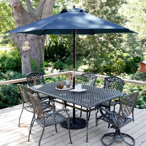 bronze pole patio umbrella Navy Blue 11-Ft Patio Umbrella with Antique Bronze Pole and Base