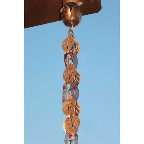 Image of Pure Copper 8.5 Ft Leaves Rain Chain Rainwater Downspout