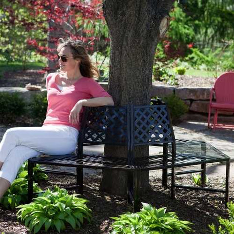 Image of Classic Outdoor 6-Sided Tree Bench in Powder Coasted Steel