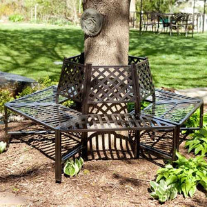 Classic Outdoor 6-Sided Tree Bench in Powder Coasted Steel