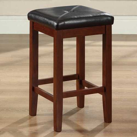 Image of Set of 2 - Vintage Mahogany Bar Stools with Faux Leather Cushion Seat