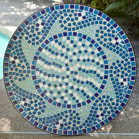 Image of Outdoor 3-Piece Aqua Blue Mosaic Tiles Patio Furniture Bistro Set