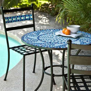 Outdoor 3-Piece Aqua Blue Mosaic Tiles Patio Furniture Bistro Set