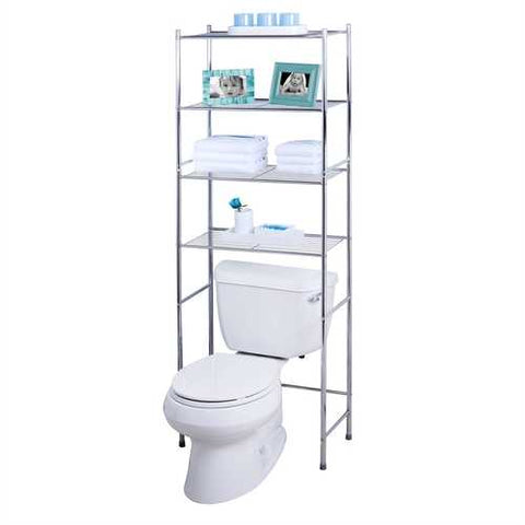 Image of Bathroom Linen Tower Over the Toilet Shelving Unit in Chrome Metal Finish