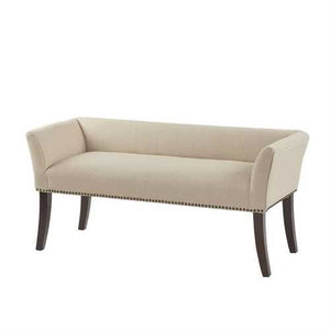 Cream Upholstered Accent Bench with Black Nailhead Detail