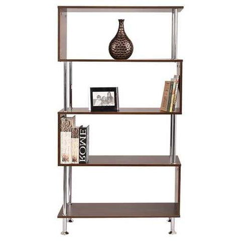 Image of Modern Wood and Steel 4-Shelf Bookcase