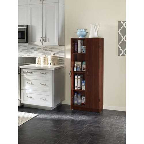 Image of Wardrobe Cabinet with Shelves in Dark Cherry Wood Finish Bedroom Kitchen or Bathroom