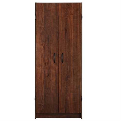 Image of Wardrobe Cabinet with Shelves in Dark Cherry Wood Finish Bedroom Kitchen or Bathroom