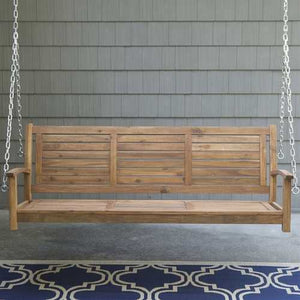 Outdoor 5-Ft Slatted Porch Swing in Natural Acacia Wood with Hanging Chain