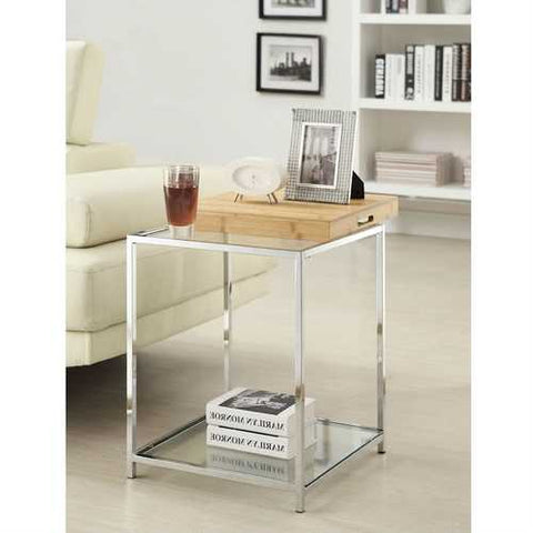 Image of Modern Metal End Table with Removable Bamboo Tray