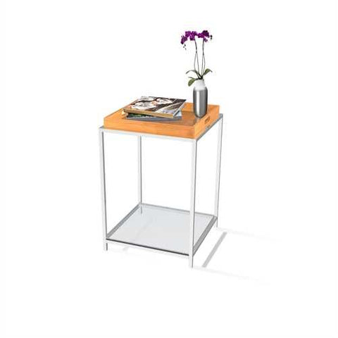 Image of Modern Metal End Table with Removable Bamboo Tray