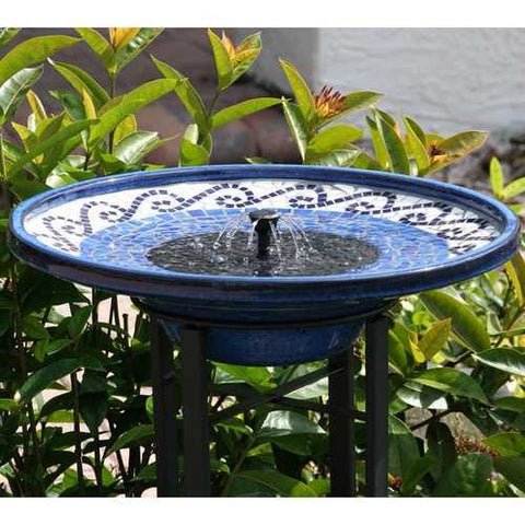 Image of Outdoor Ceramic Bowl Fountain Bird Bath with Metal Stand and Solar Pump