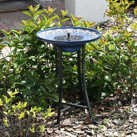 Image of Outdoor Ceramic Bowl Fountain Bird Bath with Metal Stand and Solar Pump