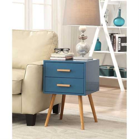 Image of Modern Classic Mid-Century Style End Table Nightstand in Blue Finish