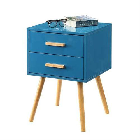 Image of Modern Classic Mid-Century Style End Table Nightstand in Blue Finish