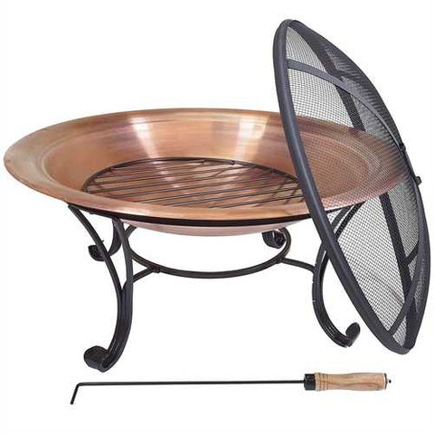 Image of Large 29-inch Outdoor Fire Pit in 100% Solid Copper with Screen Cover