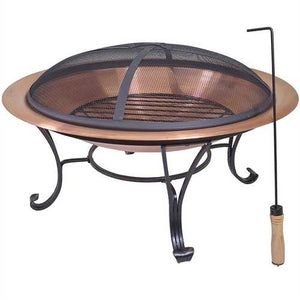 Large 29-inch Outdoor Fire Pit in 100% Solid Copper with Screen Cover