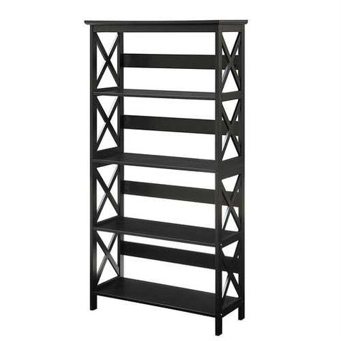 Image of Glossy Black 5-Shelf Bookcase