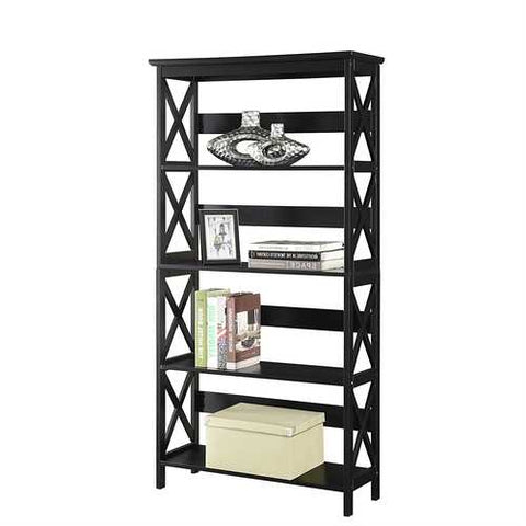 Image of Glossy Black 5-Shelf Bookcase