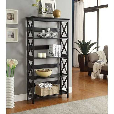 Image of Glossy Black 5-Shelf Bookcase