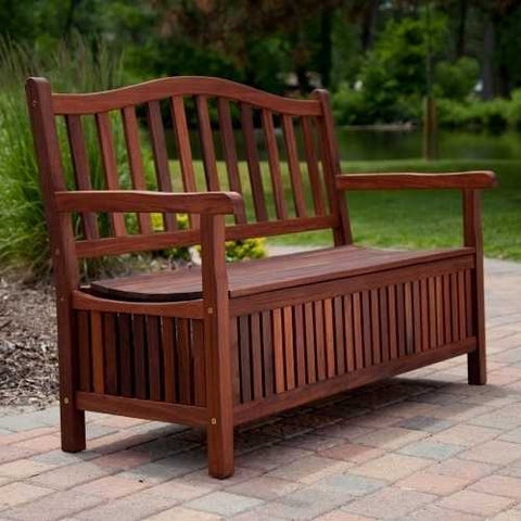 Image of Outdoor Wooden Storage Bench for Patio Garden Backyard